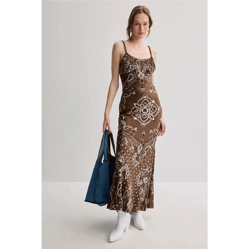 Sandro Bandana Print Midi Dress Size 40 with Fabric Pull